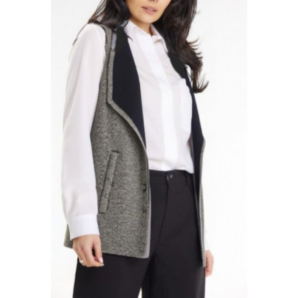 Banana Republic Women's Faux Tweed Open Front With Pockets Vest Gray Size Medium - Picture 1 of 10